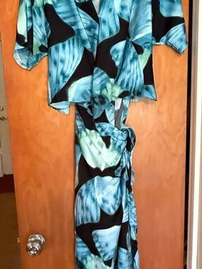 Ina Teal Blue and Black Asymmetrical Dress